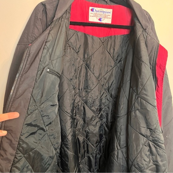 Vintage 90s Champion Black & Red Logo Bomber Jacket – Size XL - Picture 9 of 10